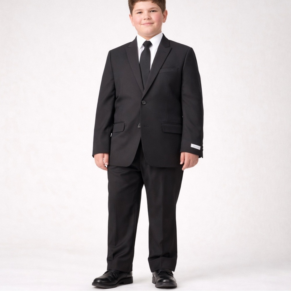 Calvin‎ Klein youth boys 2-pice suit Stretch Slim Fit black size 14 husky formal